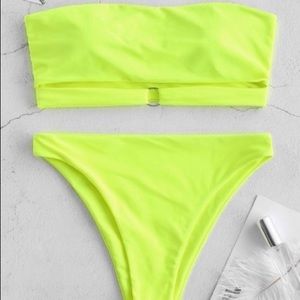 Zaful NEON Green Yellow Bikini high waist bandeau